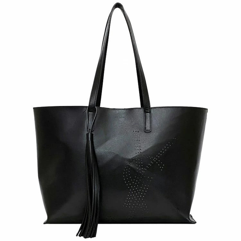 Saint Laurent Paris Tote Bag Black Perforated Tassel YSL Shoulder Business